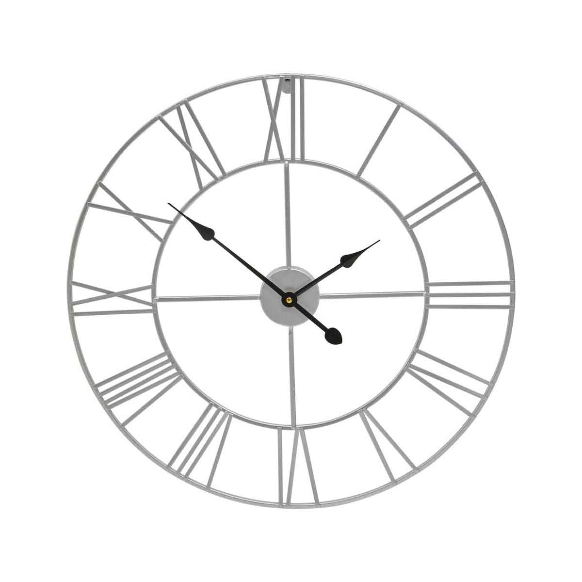 Genova 60cm Dia Silver Metal Roman Numeral Wall Clock