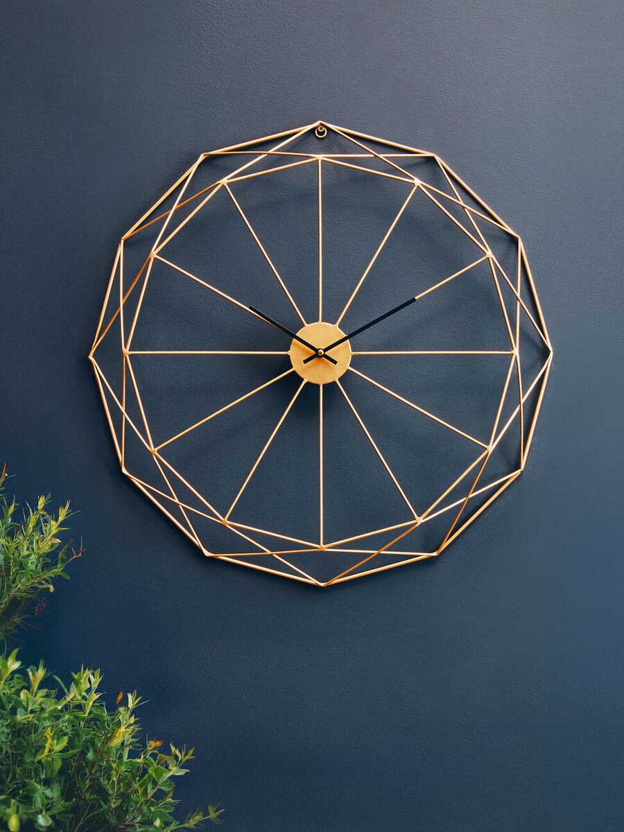 Genova Geometric Gold Metal Wall Clock