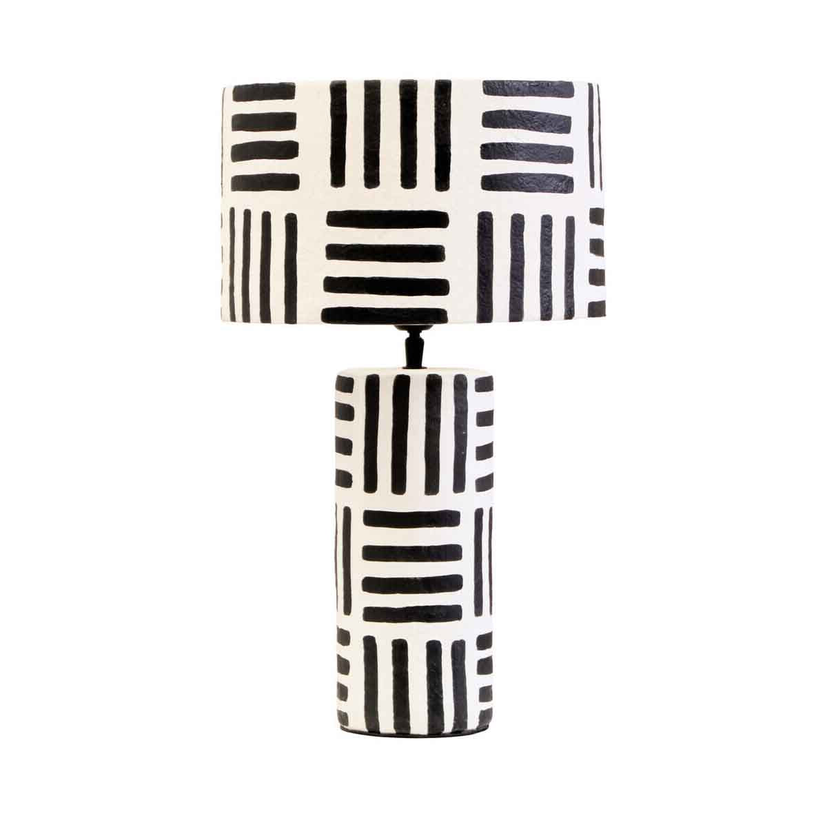 Carta 50cm Black And White Papier Mache Table Lamp with Geometric Lines
