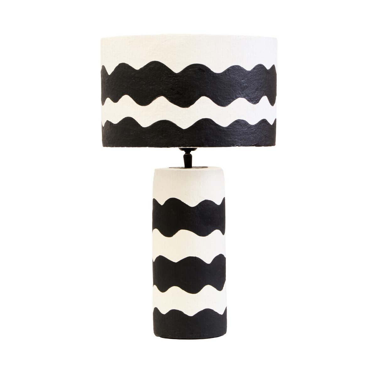 Carta 50cm Black And White Curved Stripe Papier Mache Table Lamp