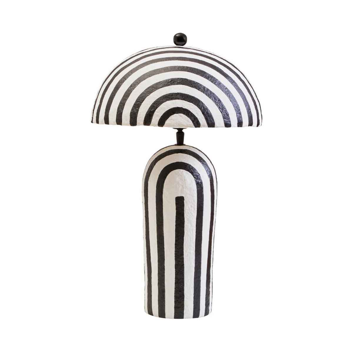 Carta 50cm Black And White Stripe Papier Mache Table Lamp With Dome Shade