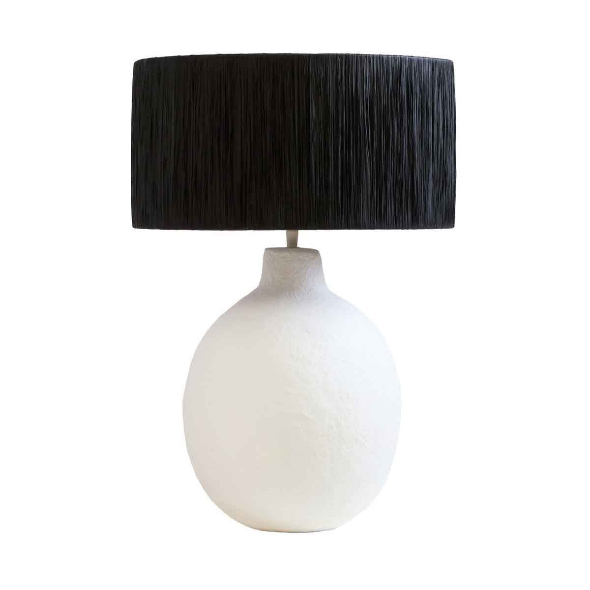 Carta 61cm White Papier Mache Table Lamp With Black Raffia Shade