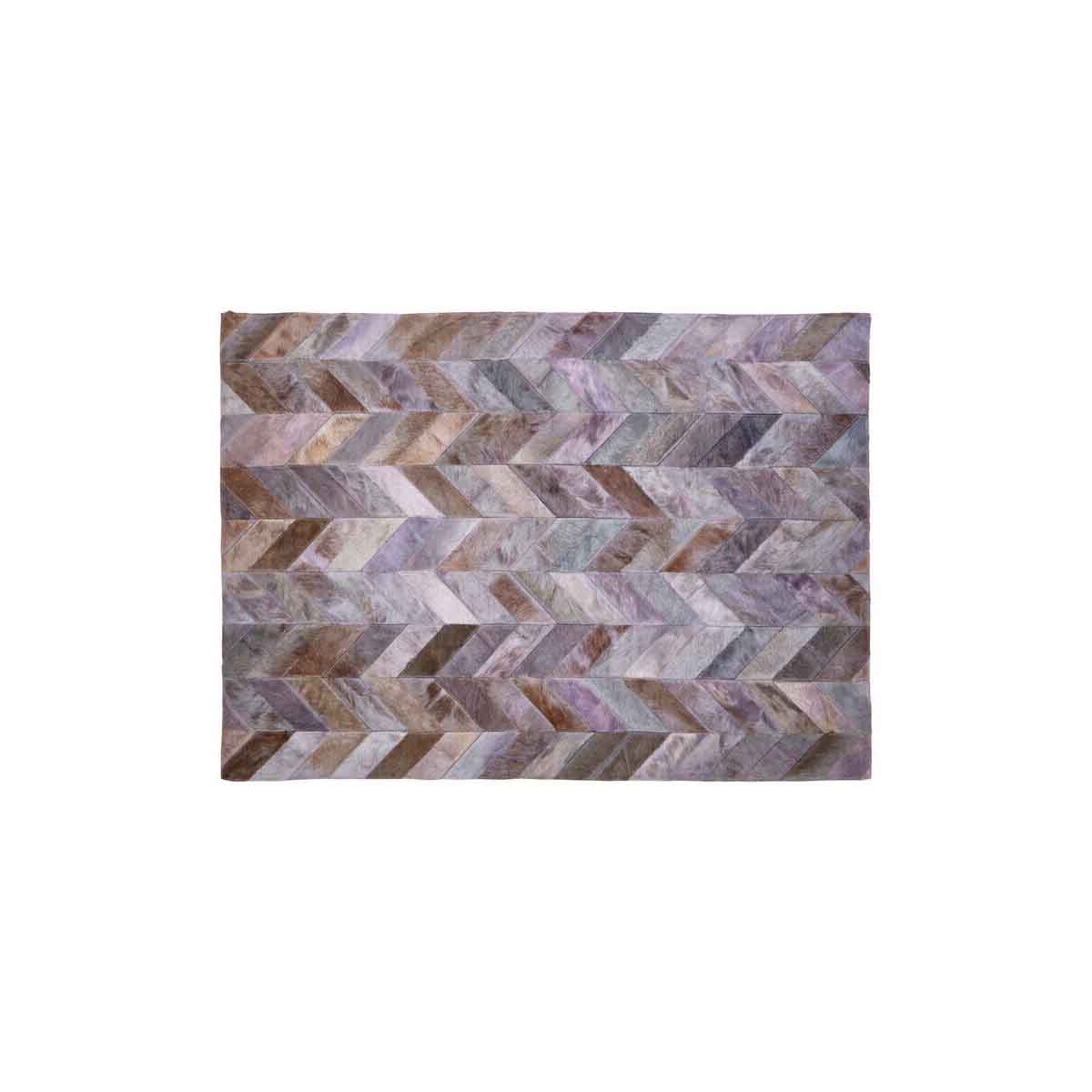 Bosie Safira Small Grey Hair on Leather Chevron Patchwork Rug