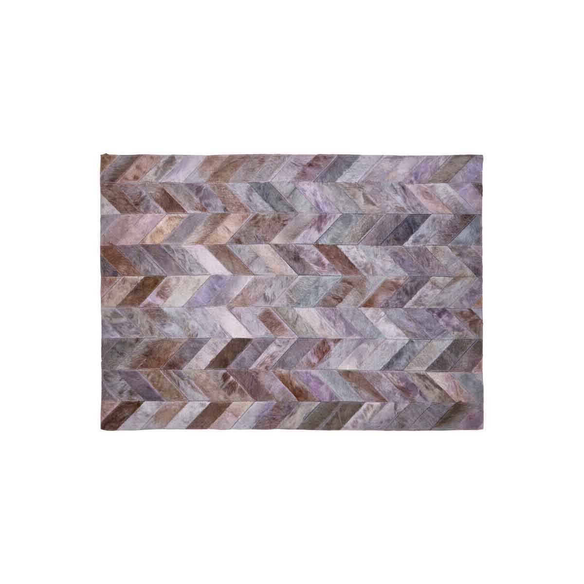 Bosie Safira Large Grey Hair on Leather Chevron Patchwork Rug