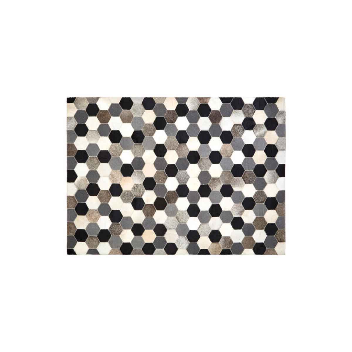 Bosie Safira Small Hair on Leather Hexagon Patchwork Rug
