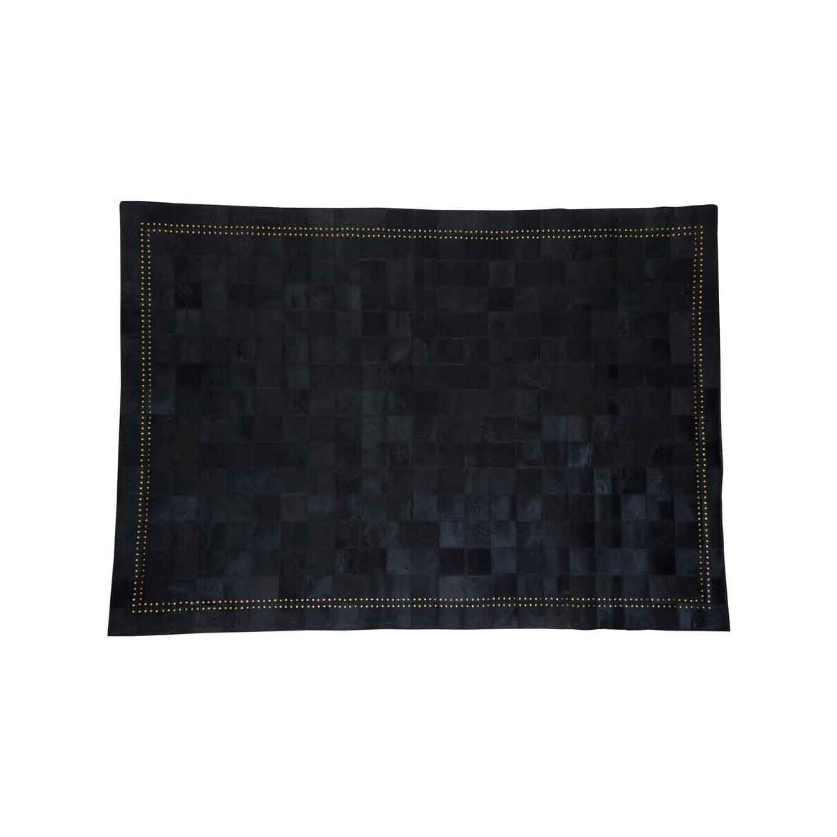 Bosie Safira Large Black Hair on Leather Patchwork Rug With Gold Studs