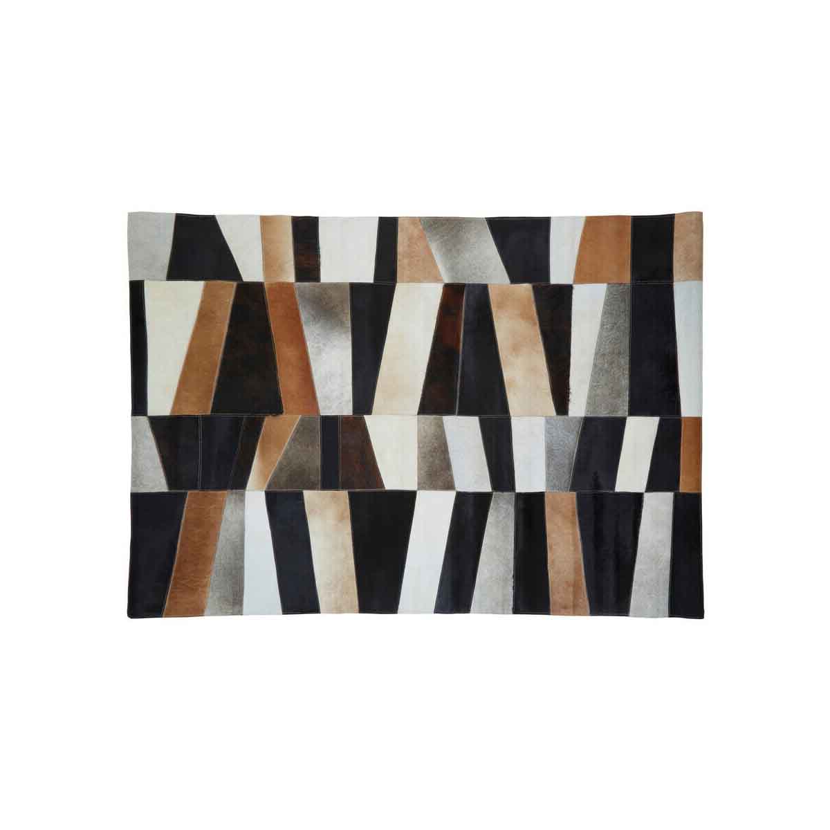 Bosie Safira Large Geometric Striped Hair on Leather Patchwork Rug