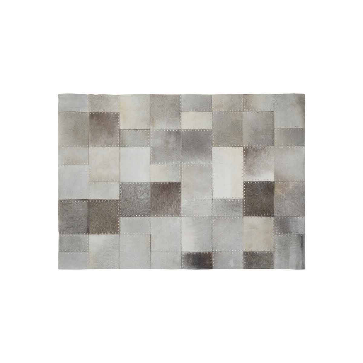 Bosie Safira Small Grey Hair on Leather Patchwork Rug