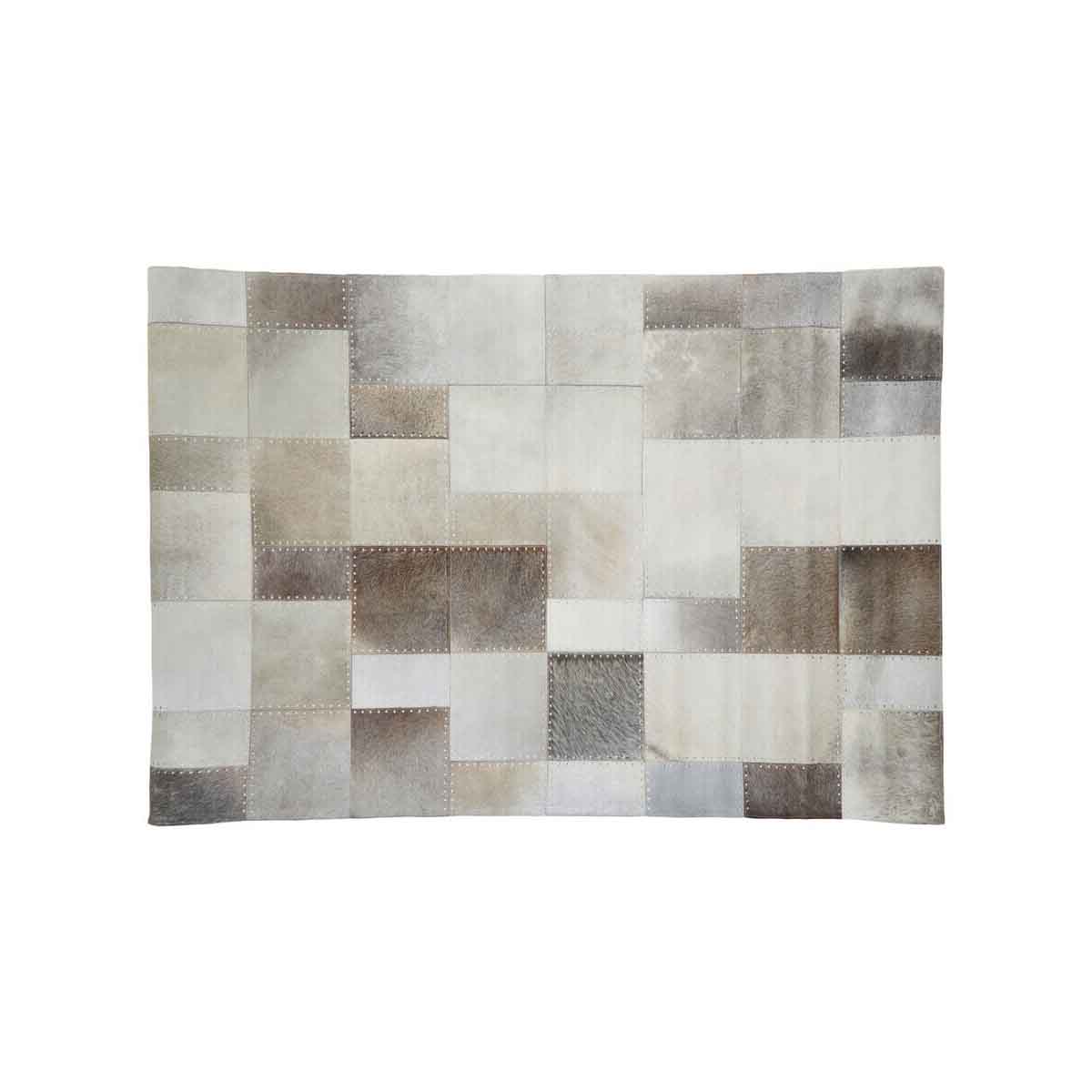 Bosie Safira Large Grey Hair on Leather Patchwork Rug