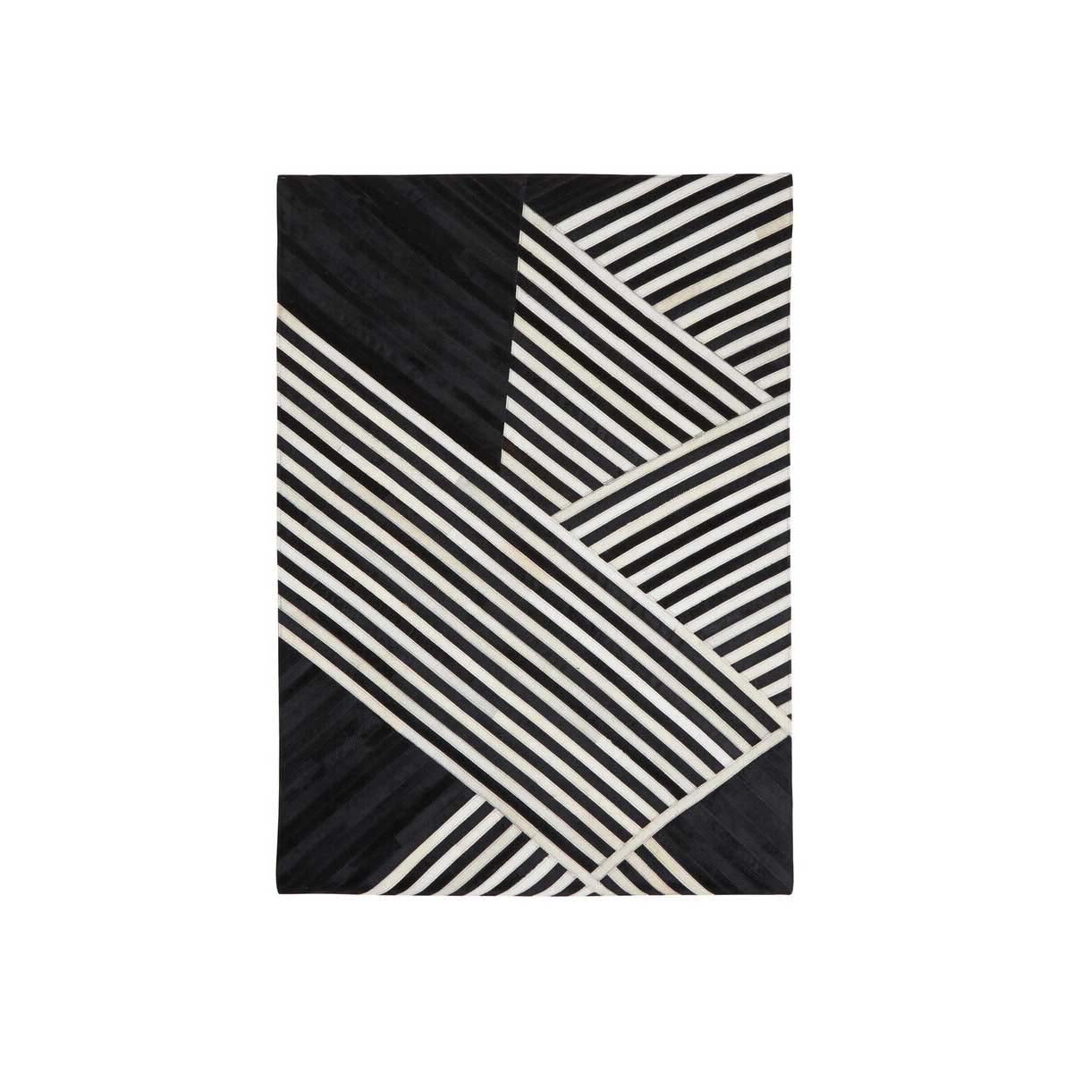 Bosie Safira Small Black And White Hair on Leather Rug