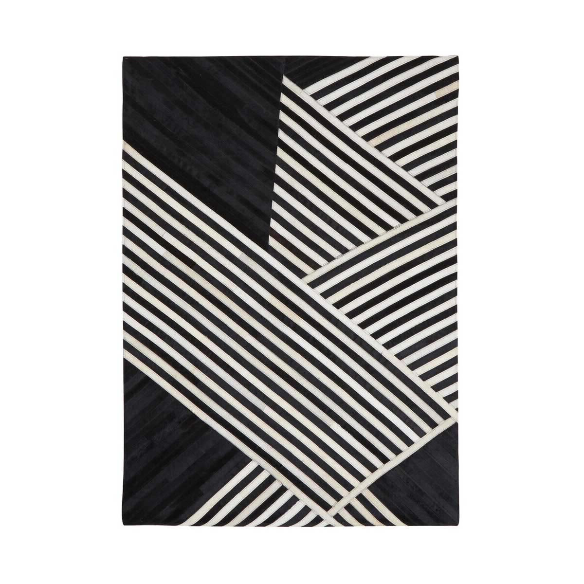 Bosie Safira Large Black And White Hair on Leather Rug