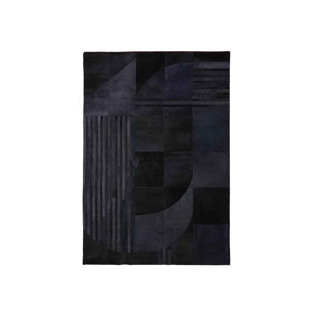 Bosie Safira Small Black And Grey Deco Print Leather Rug