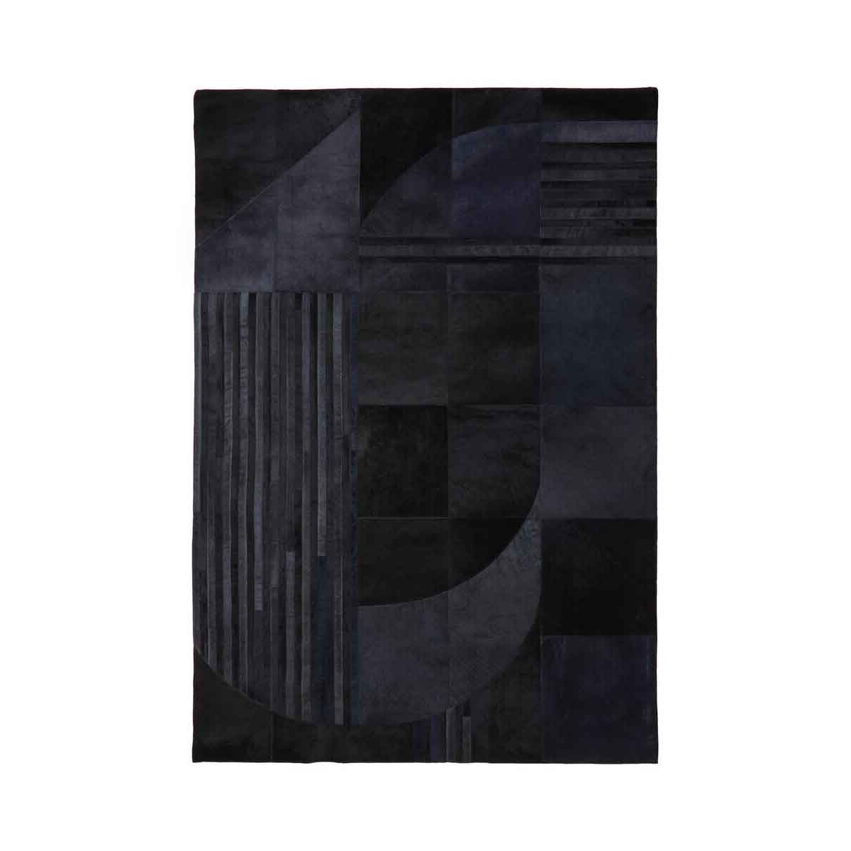 Bosie Safira Large Deco Black And Grey Hair on Leather Rug