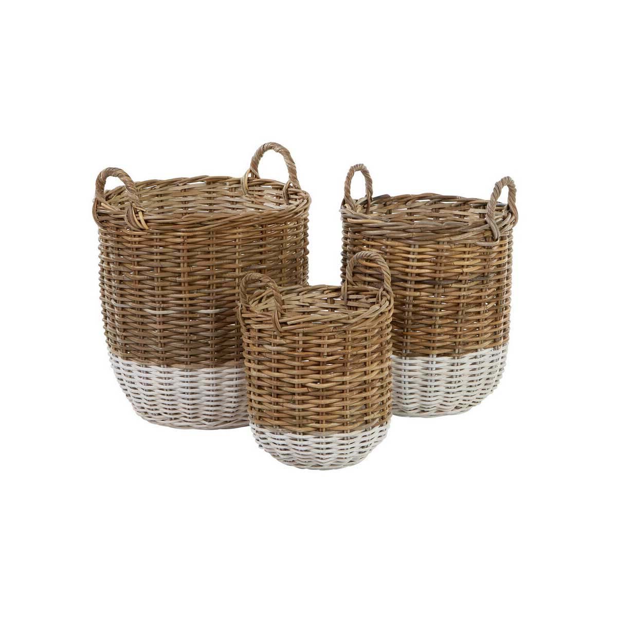 Hampstead Set of Two Natural Rattan Round Storage Baskets