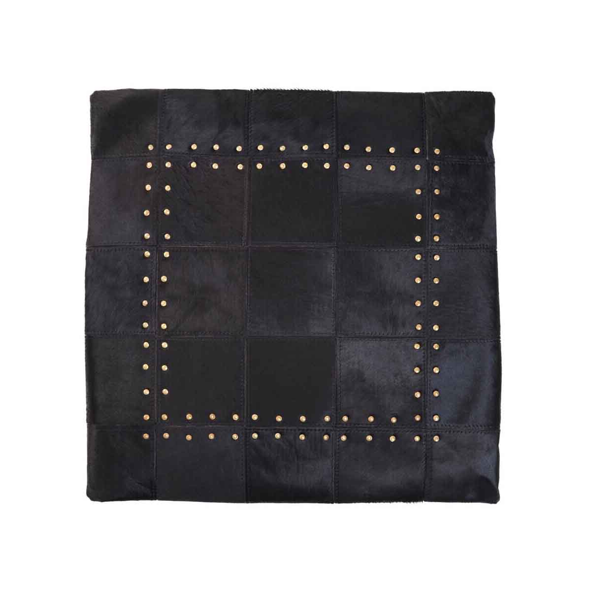 Bosie Safira Black Hair on Leather Patchwork Cushion