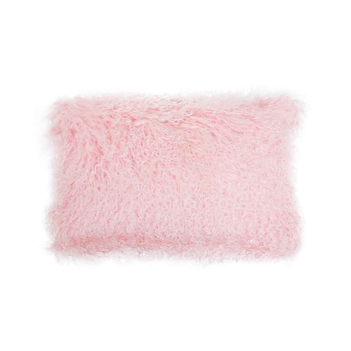 Bosie Mongolian Fur Pink Rectangular Cushion