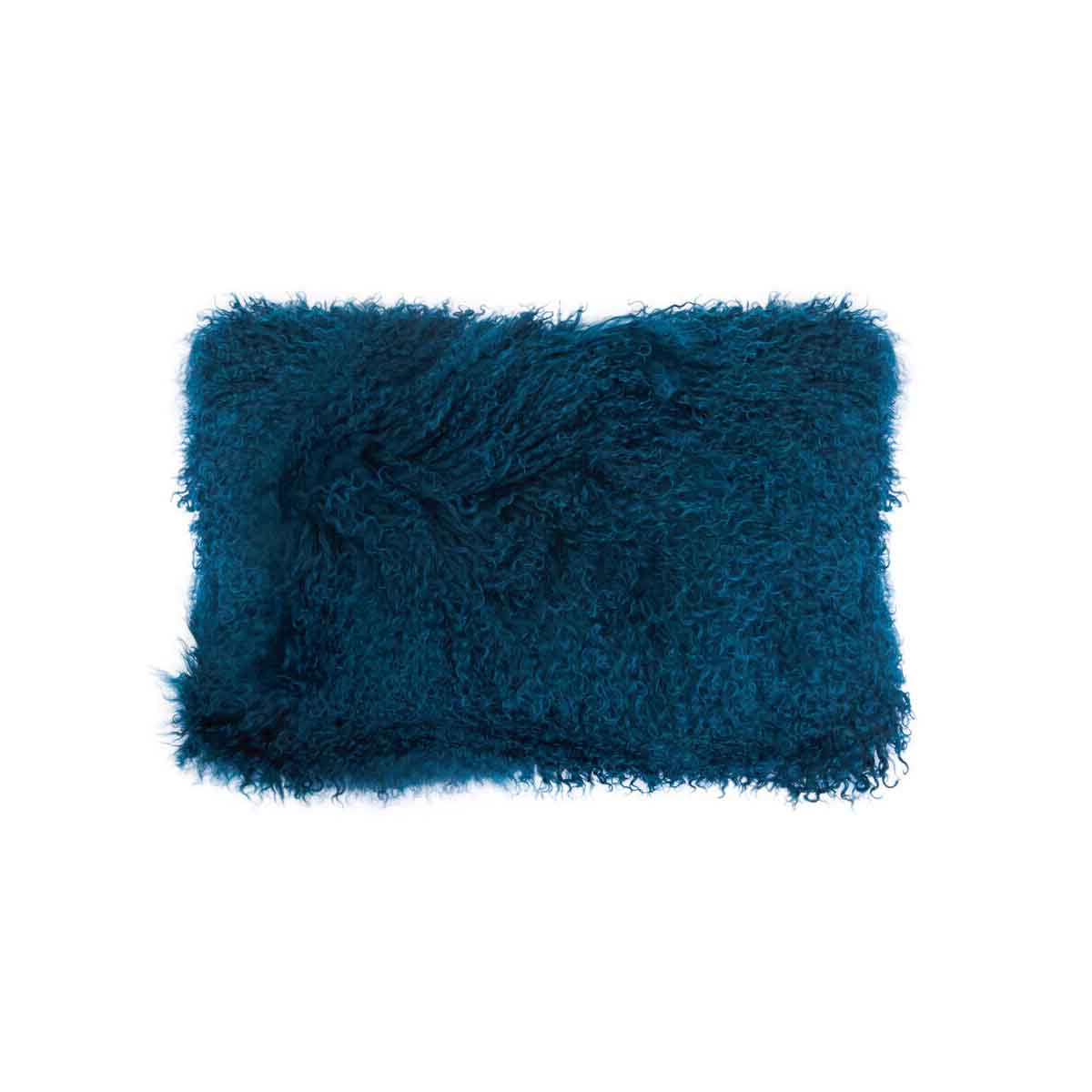 Bosie Mongolian Fur Teal Rectangular Cushion