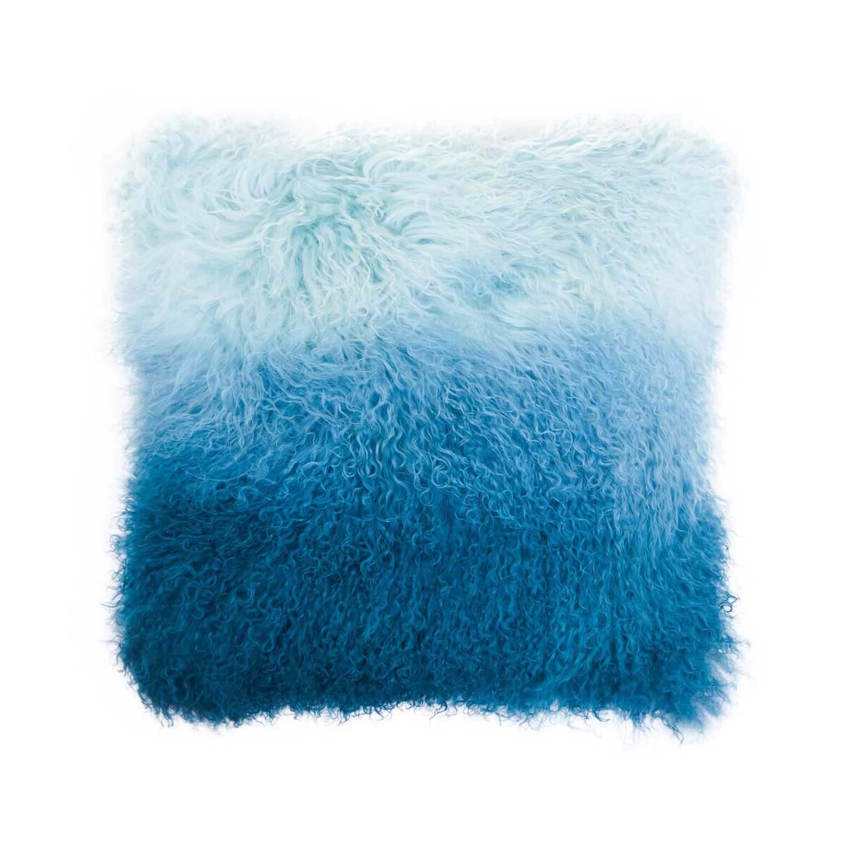 Bosie Mongolian Fur Blue Ombre Square Cushion