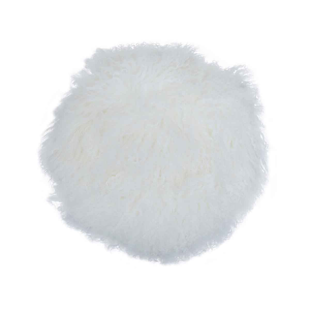Bosie Mongolian Fur White Round Cushion
