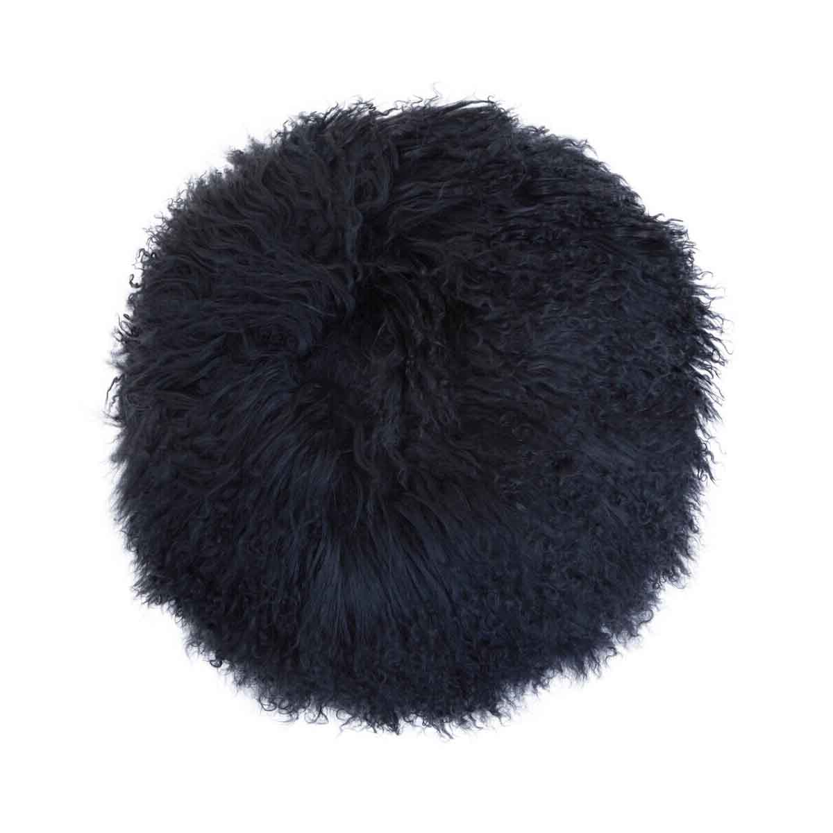 Bosie Mongolian Fur Black Round Cushion