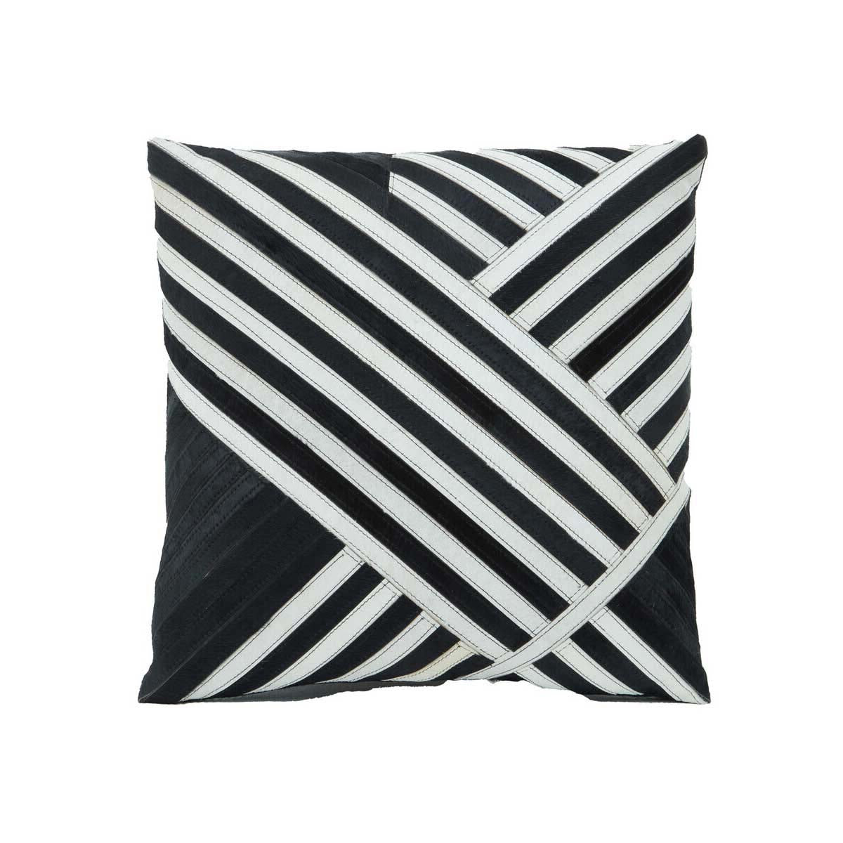 Bosie Safira Black and White Hair on Leather Cushion
