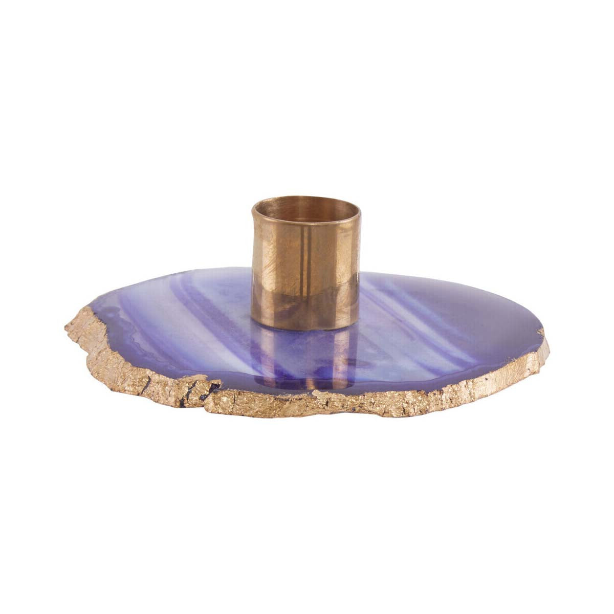 Bowerbird Agata Blue And Gold Candle Holder