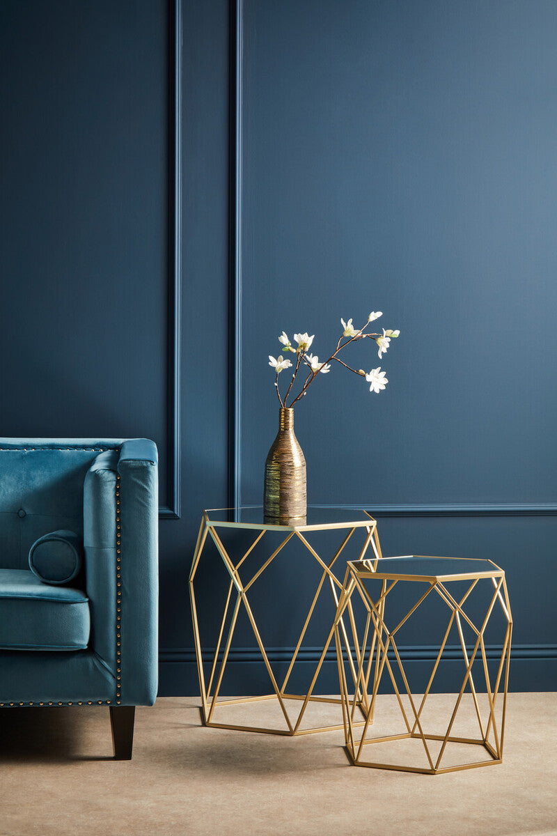 Avantis Set Of 2 Hexagonal Mirrored Top Side Tables