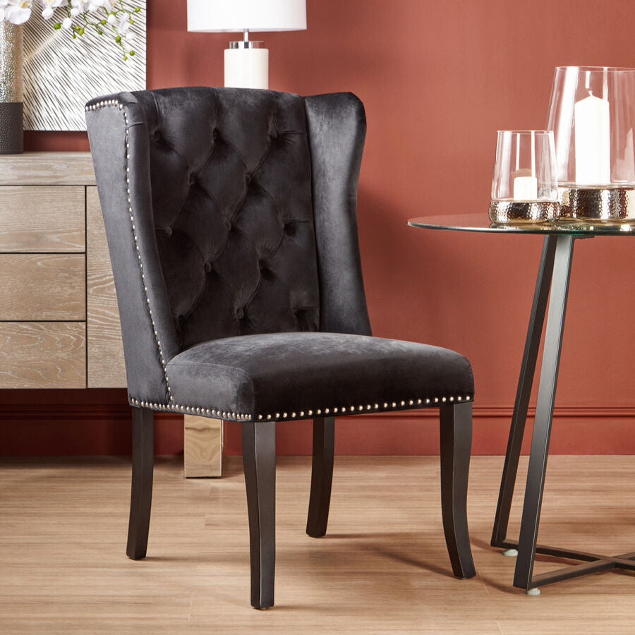 Kensington Townhouse Black Velvet Dining Chair with Dark Legs