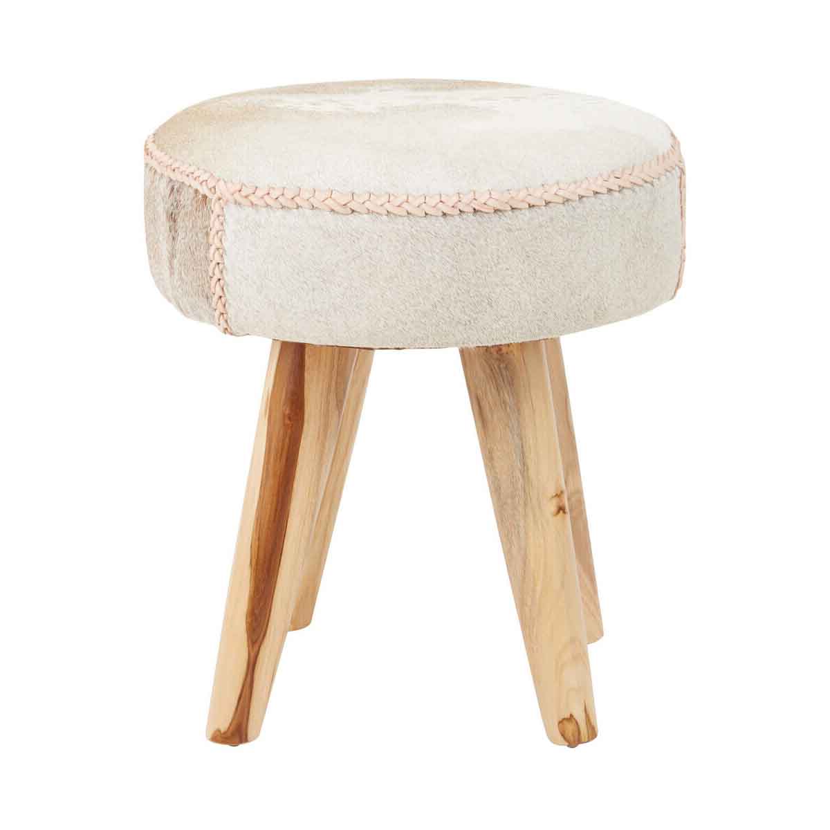 Kendari Light Leather and Teak Stool