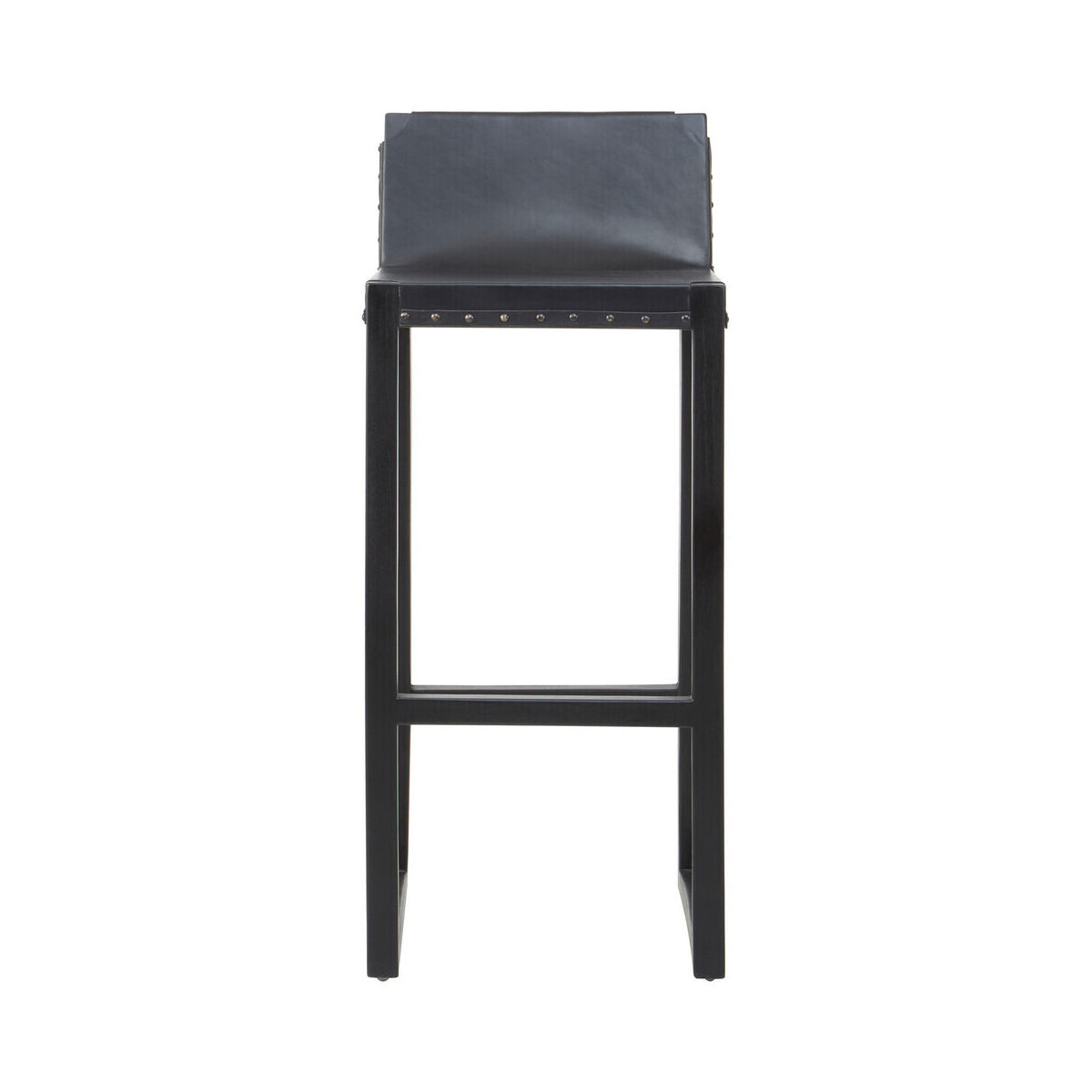 Kendari Black Cow Leather And Teak Wood Stool