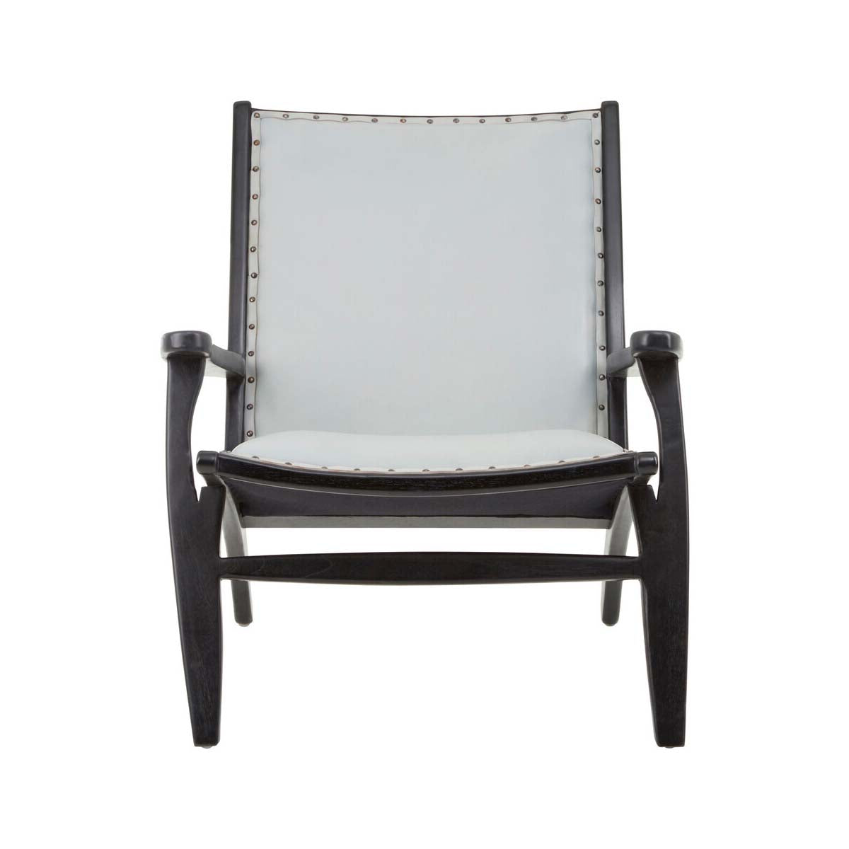 Kendari Grey Leather and Teak Wood Chair