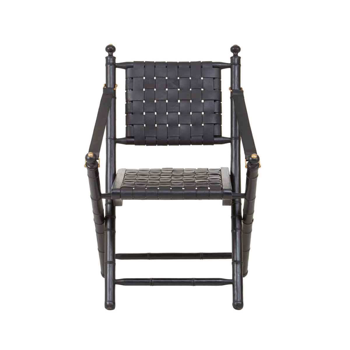 Kendari Black Strapped Leather And Black Teak Wood Chair
