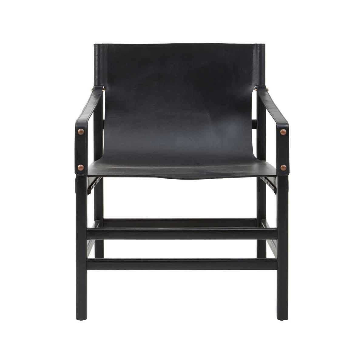 Kendari Black Leather and Teak Wood Chair