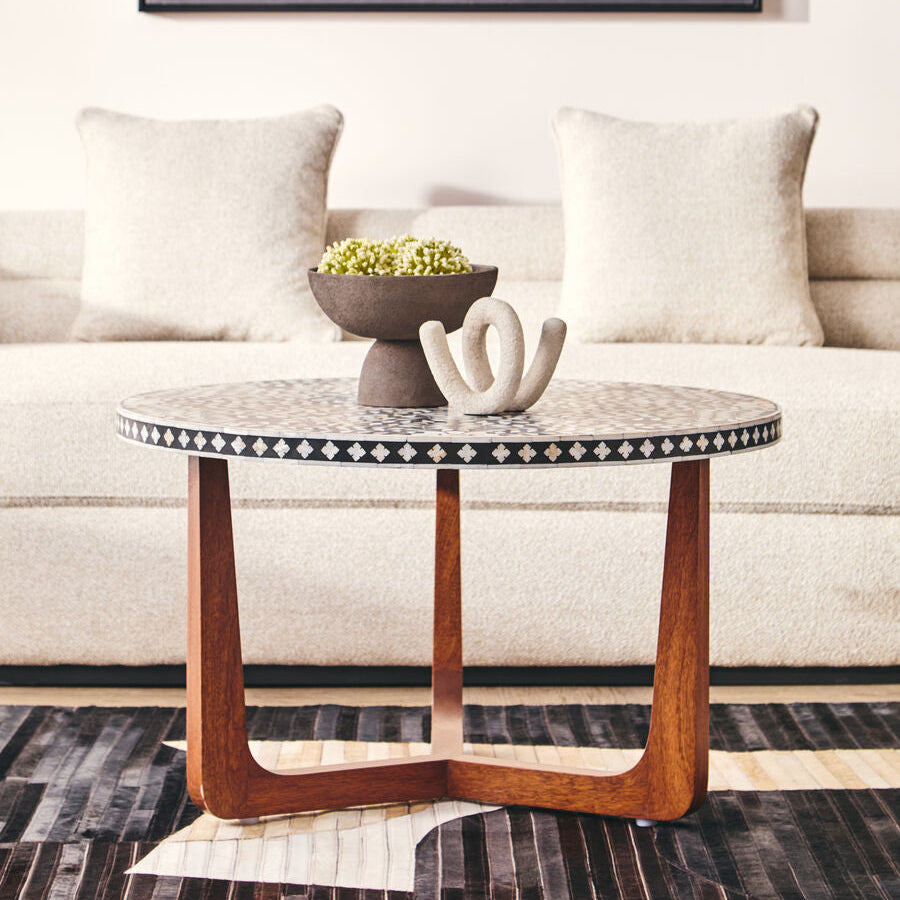 Fusion Mother of Pearl Design Round Coffee Table