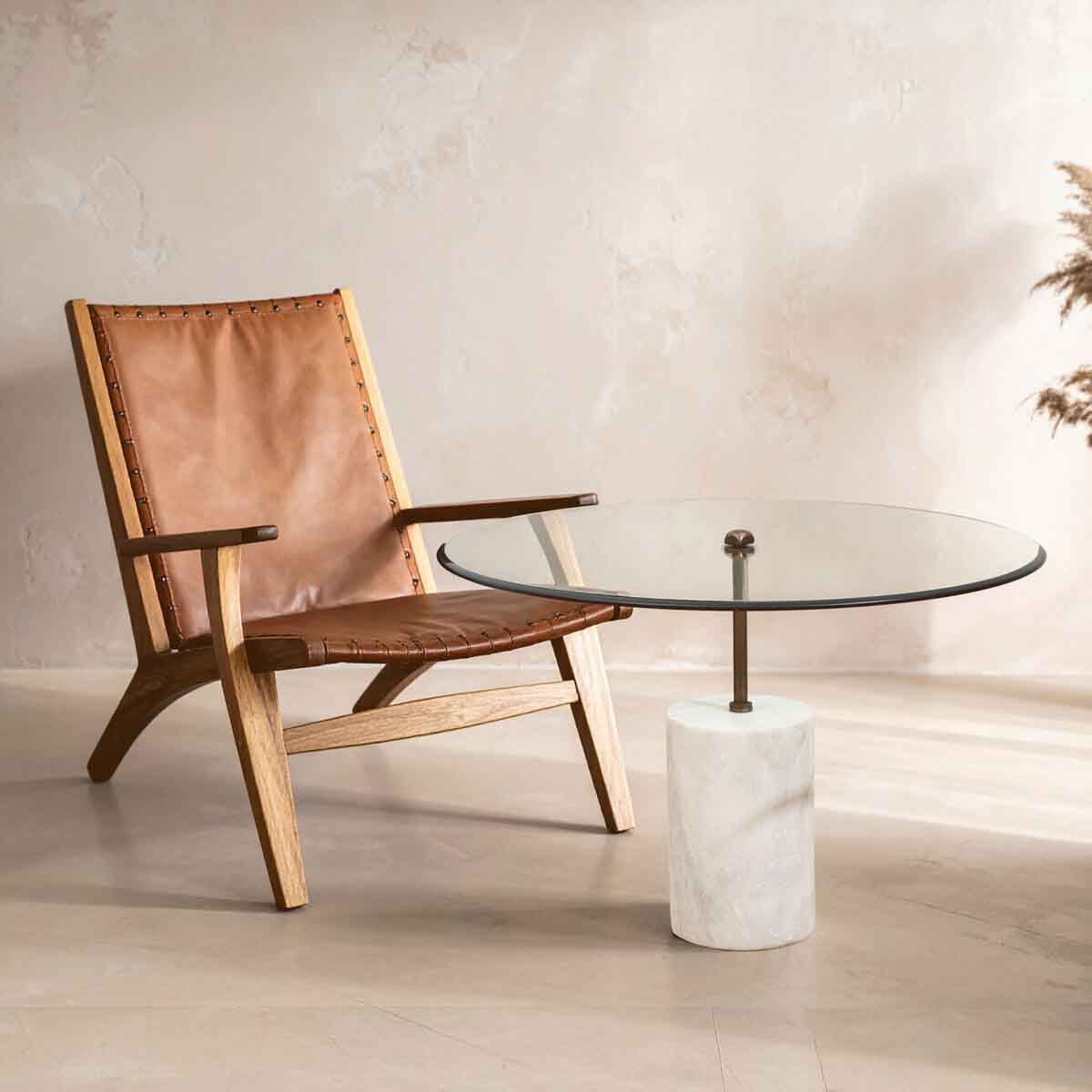 Rany Glass And White Marble Side Table