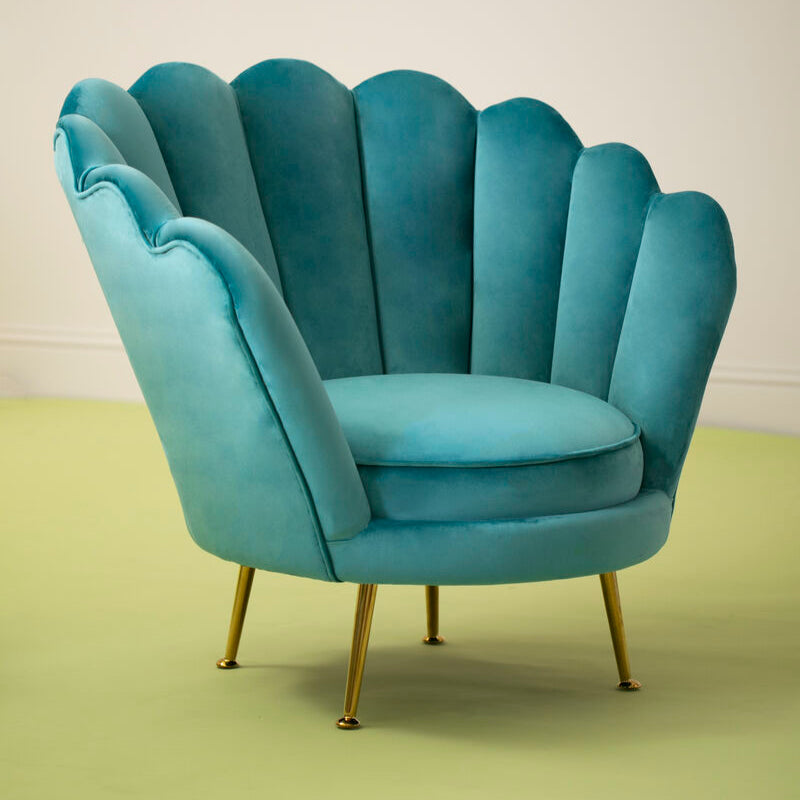 Ovala Aqua Velvet Scalloped Chair