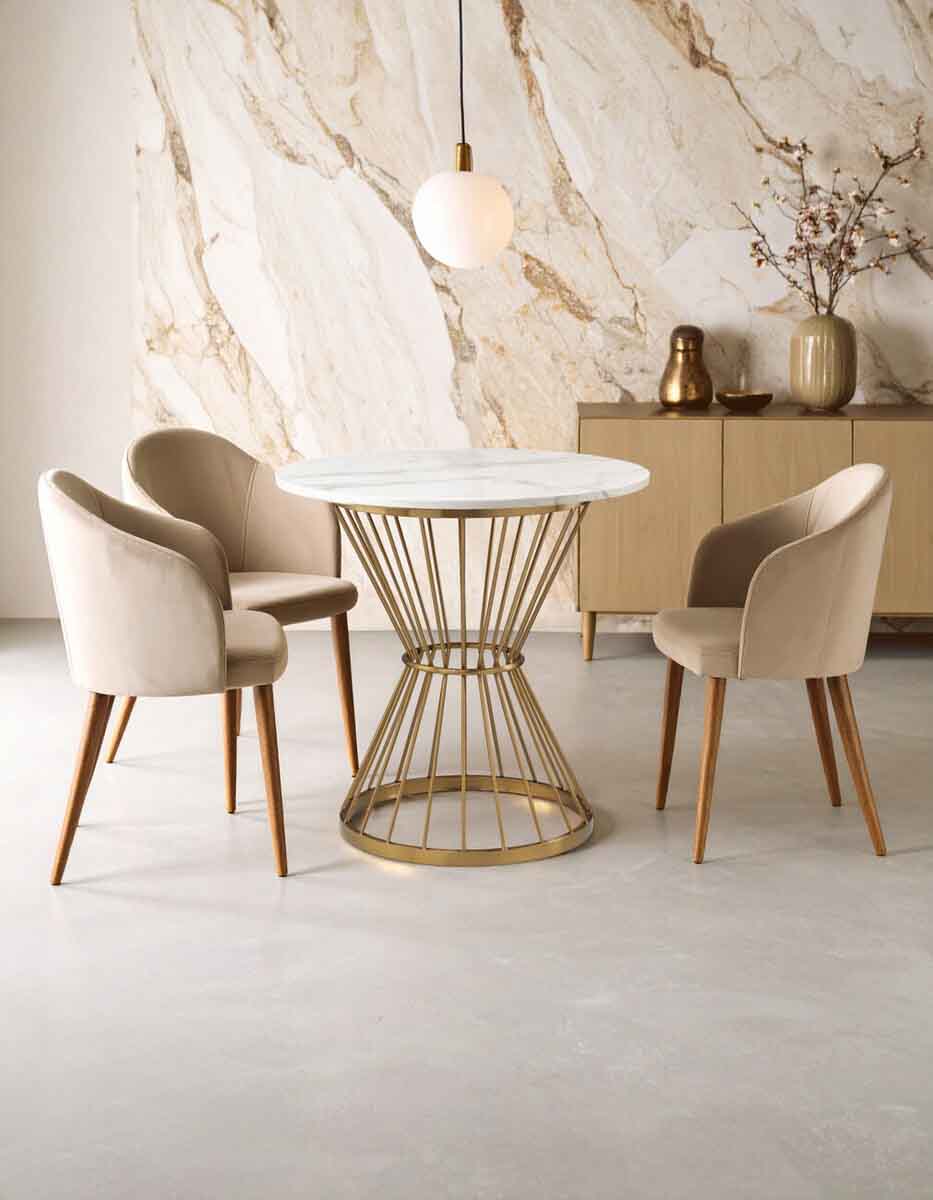 Anzio Hourglass Dining Table with White Marble and Gold Base