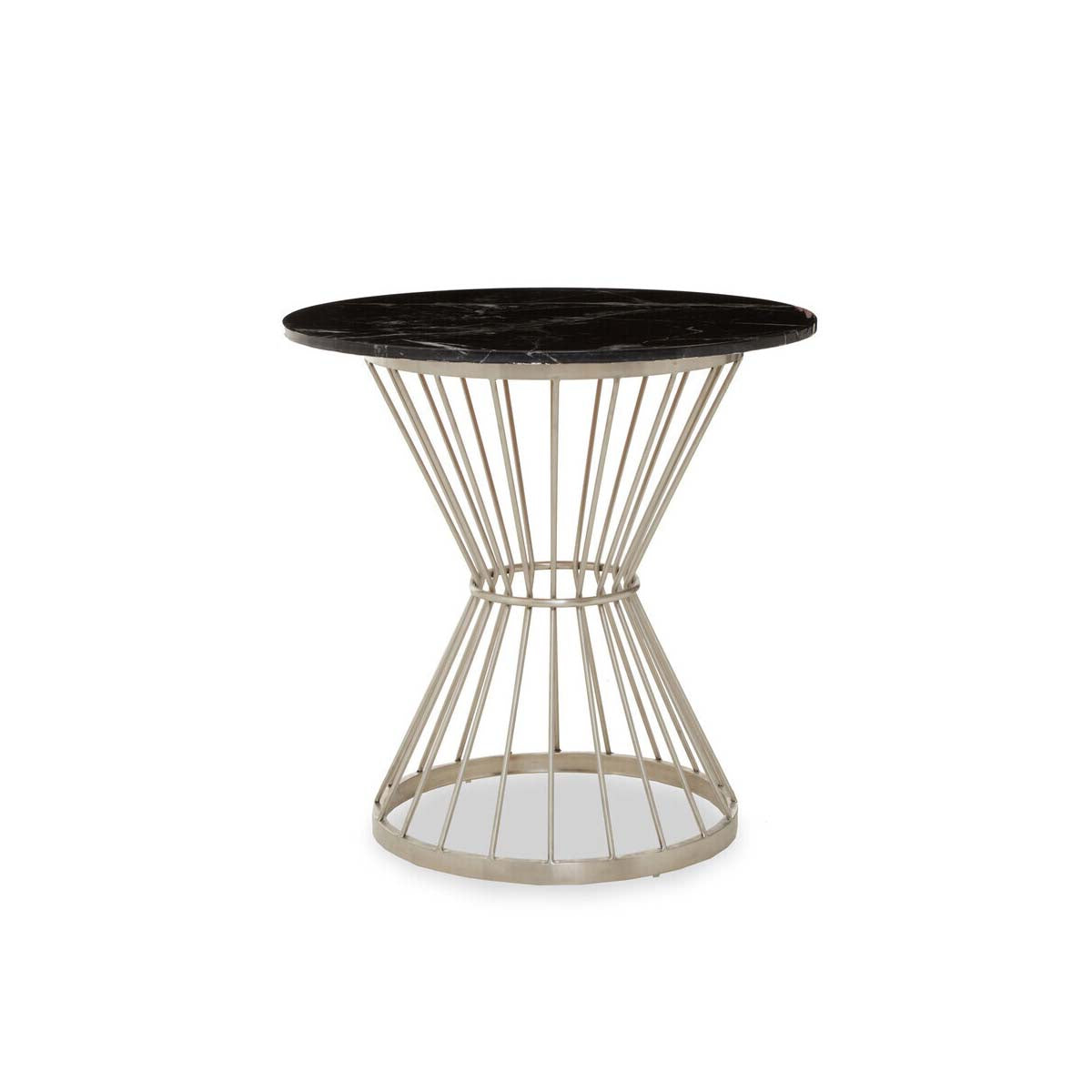 Anzio Hourglass Dining Table with Black Marble and Silver Base