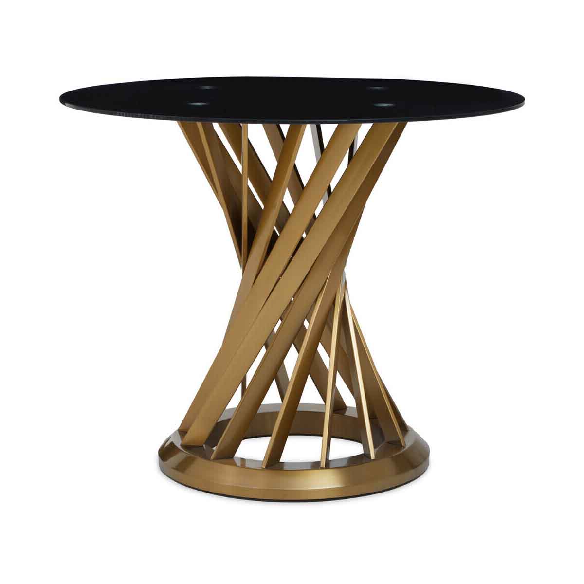Anzio Black Glass And Gold Hourglass Base Dining Table