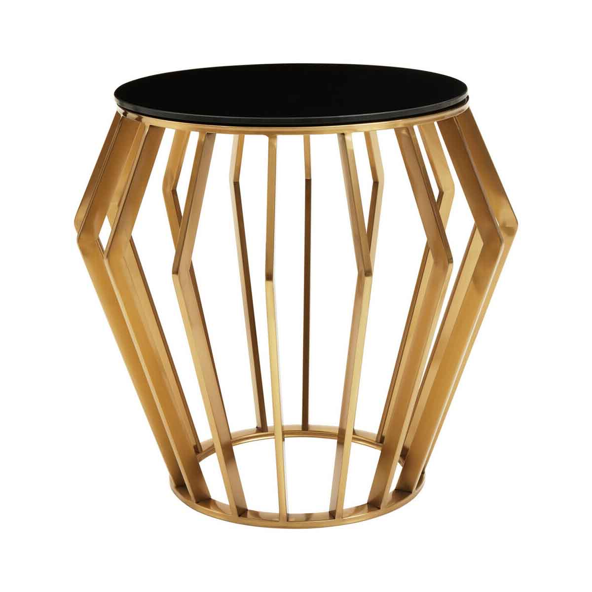 Ackley Gold Round Side Table with Black Glass