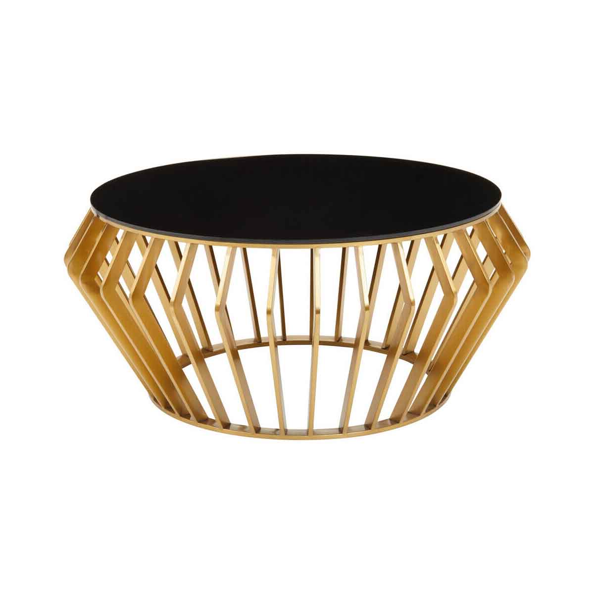 Ackley Gold Round Coffee Table with Black Glass