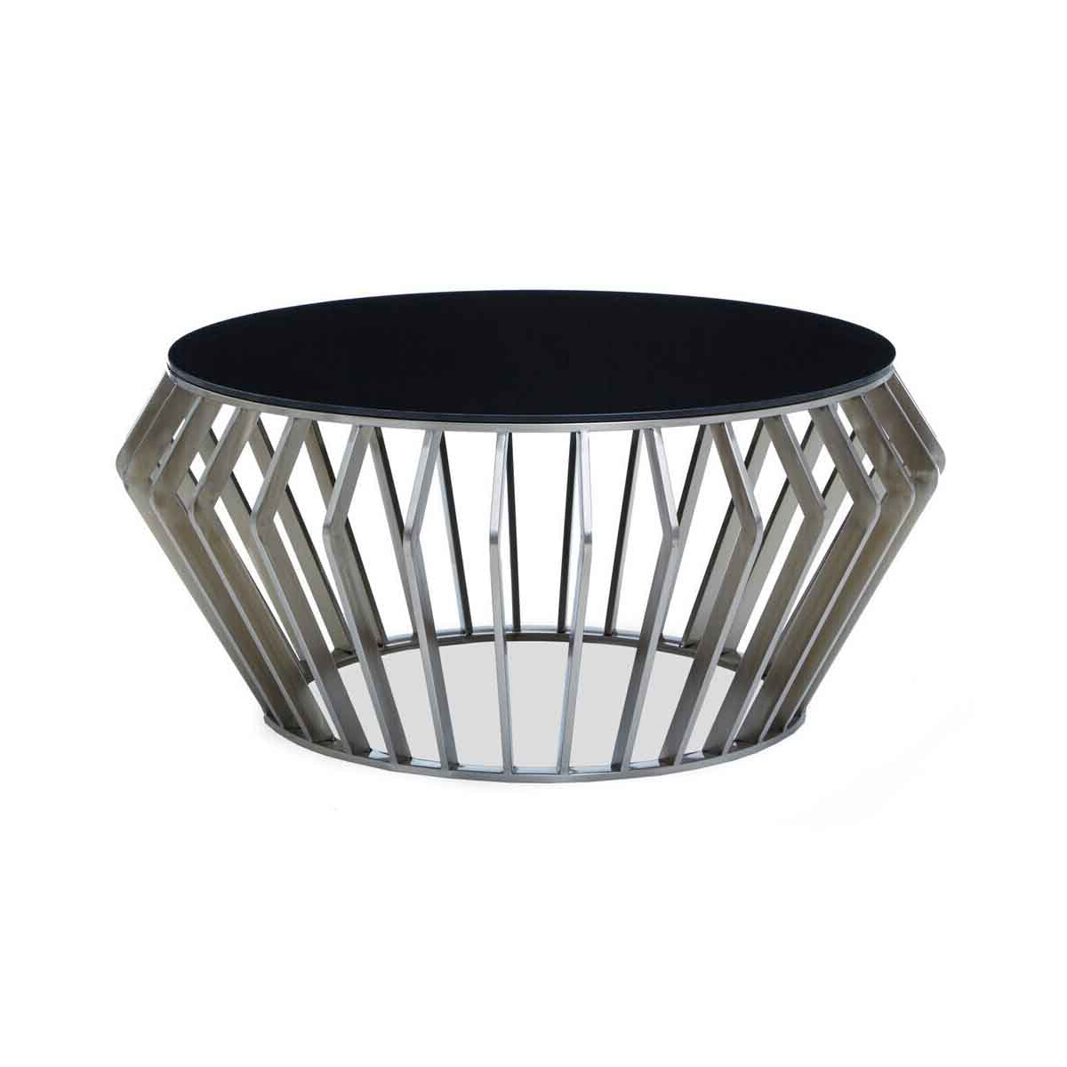 Ackley Silver Round Coffee Table with Black Glass