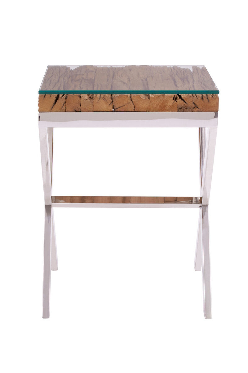 Kerala Natural Top Side Table With Cross Base