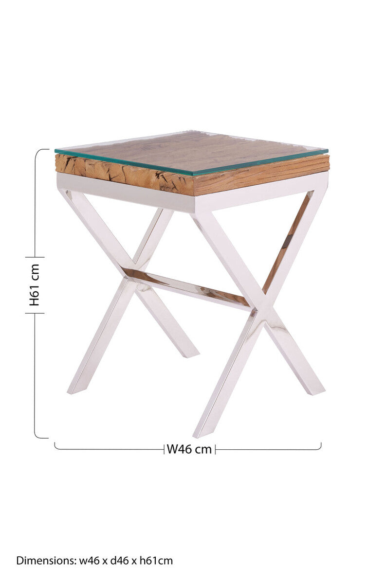 Kerala Natural Top Side Table With Cross Base