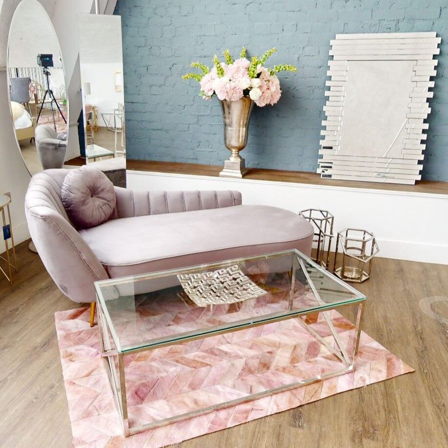 Felizia Grey Velvet Left Hand Chaise Lounge