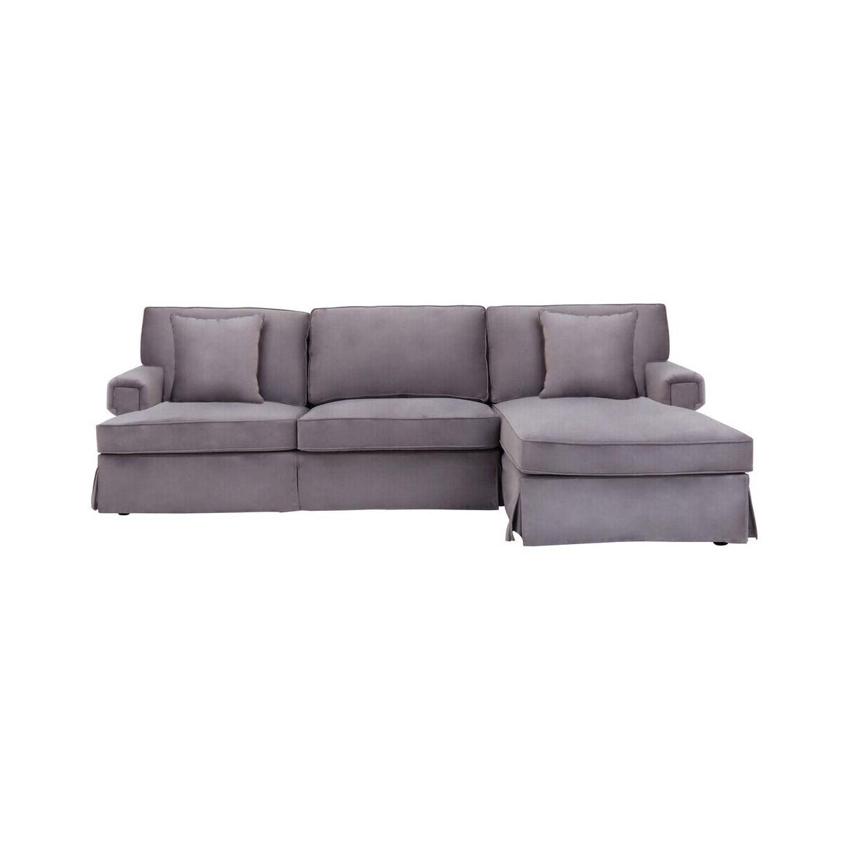 Ralph Three Seat Grey Velvet Right Chaise Sofa