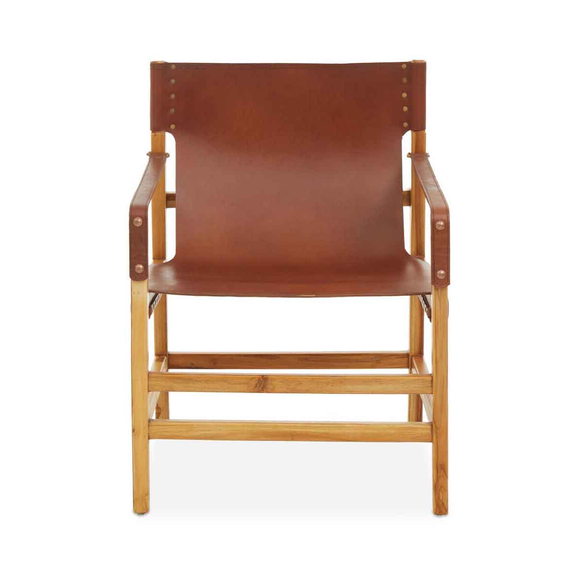 Kendari Light Brown Leather And Teak Wood Chair