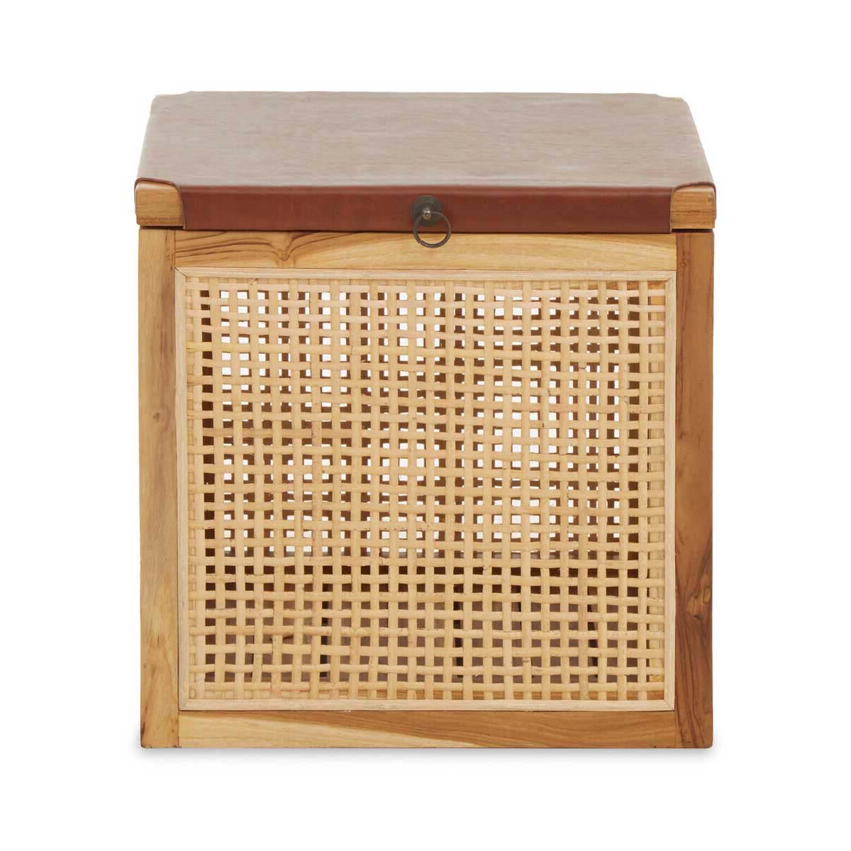 Kendari Teak Box With Light Brown Leather
