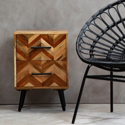 Boho Two Drawer Bedside Table in Mango Wood