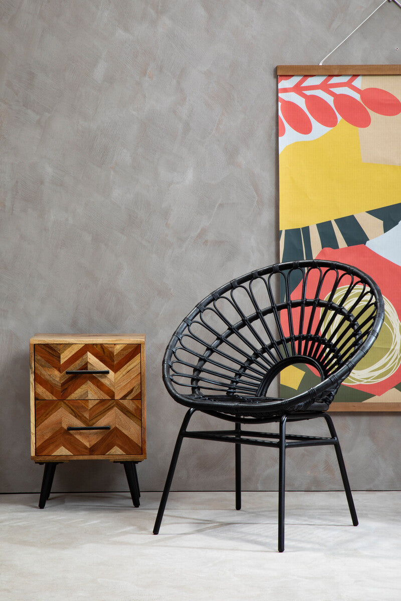 Boho Two Drawer Bedside Table in Mango Wood